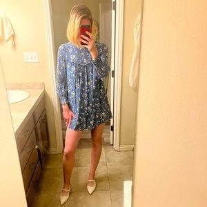 Reformation Jourdan babydoll mini dress, cornflower blue floral print size small